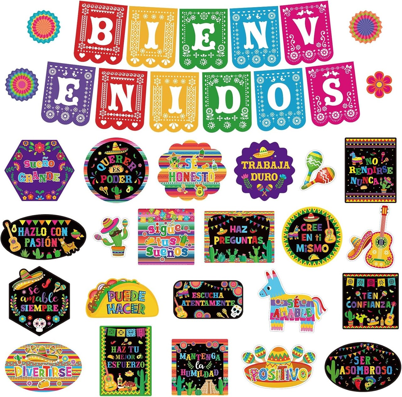 37 Pcs Hispanic Heritage Month Bulletin Board Set Spanish Motivational Posters (Multi Color)